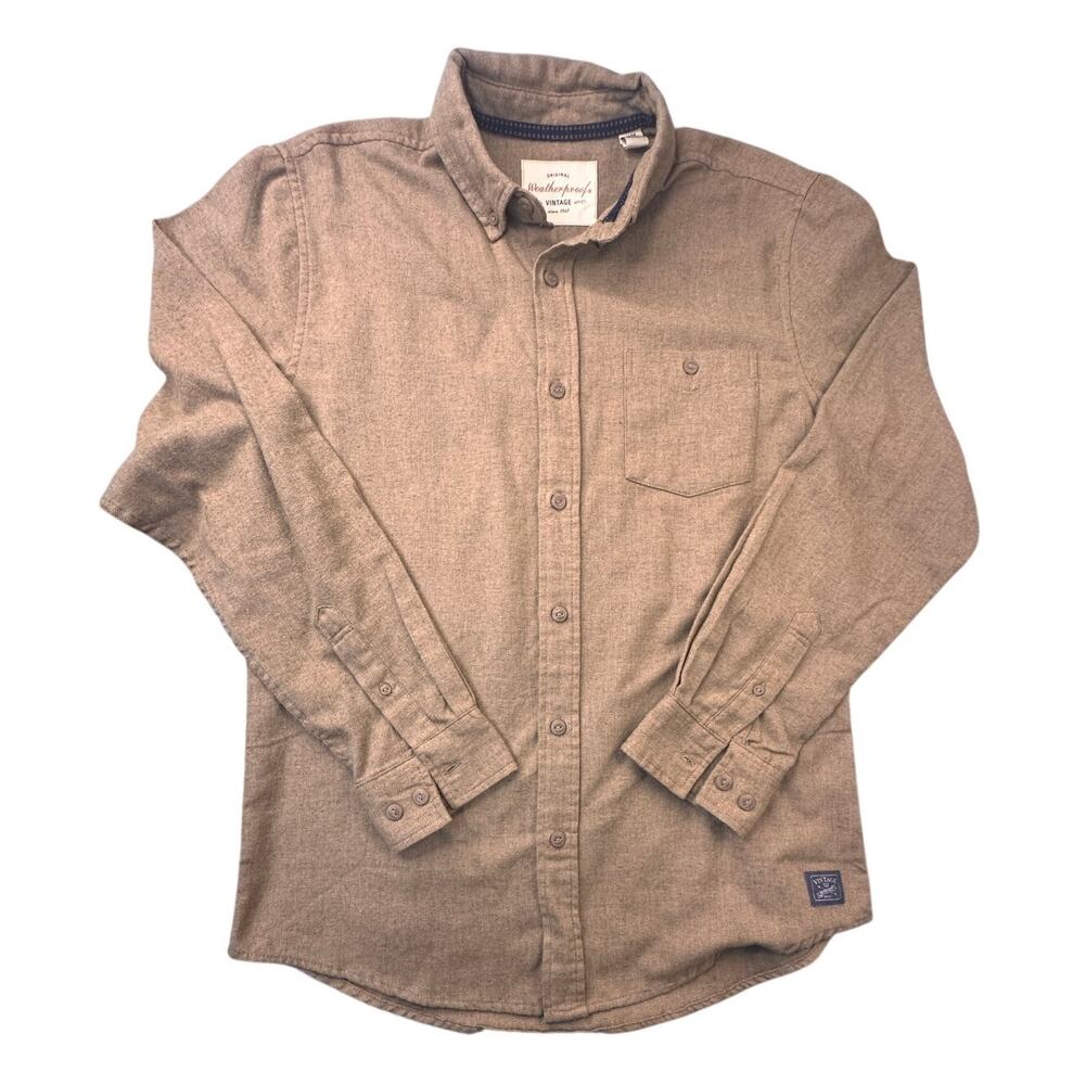 Weatherproof Vintage Tan Herringbone Flannel Shirt Medium